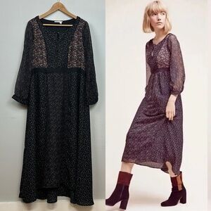 ANTHROPOLOGIE Floreat Black Combo Pattern Countryside Maxi Dress Black Sz 16